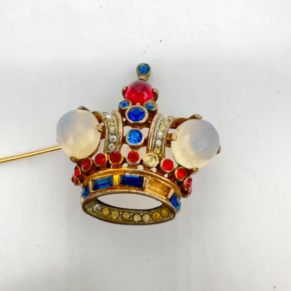 Vintage Trifari‎ Jelly Belly Crown Pin Brooch Sterling Silver Alfred Filippe